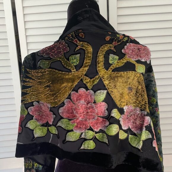 Peacock Bird Burnout Velvet Scarf with beads - Picture 1 of 4